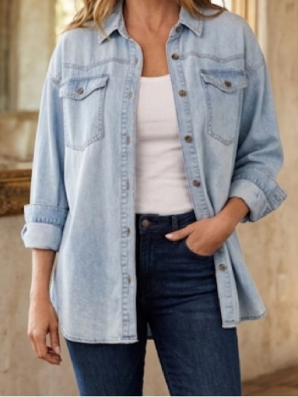 Sofia by Sofia Vergara Light Blue Button Down Shirt